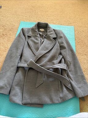 LOFT Gray Wrap Belted Trench Coat